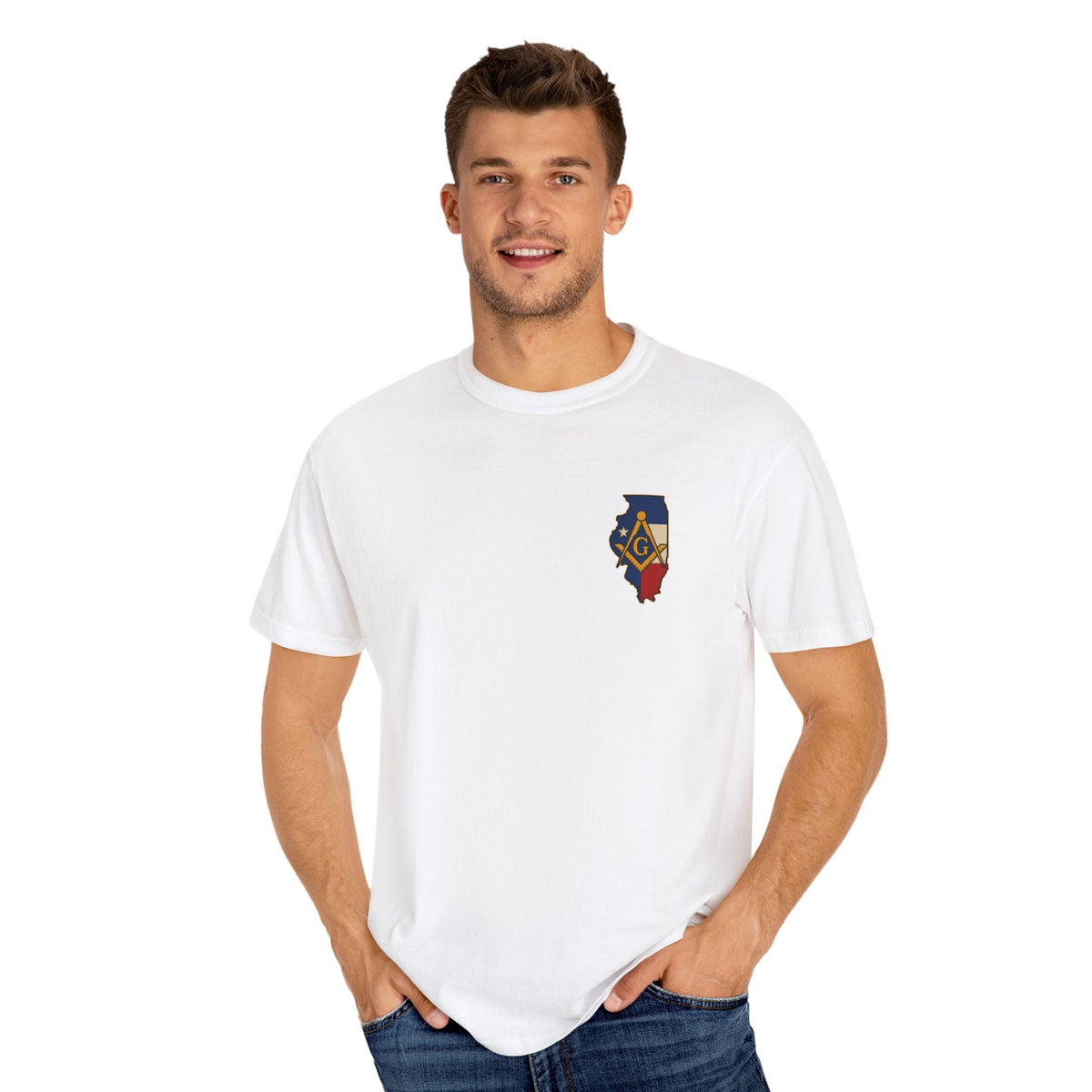 Master Mason Blue Lodge T-Shirt - Garment-Dyed Illinois Mason - Bricks Masons