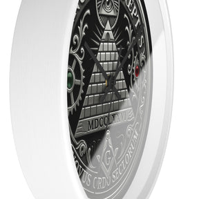 Master Mason Blue Lodge Clock - S&C with Pyramid & All Seeing Eye Latin Motto - Bricks Masons