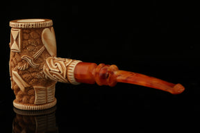 Master Mason Blue Lodge Meerschaum Pipe - Handcrafted Mason Gavel Shape