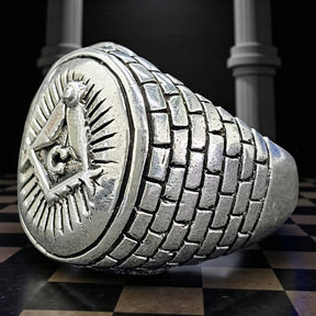 Masonic Master Checkerboard Ring in Silver Masonry Art 1629 - Bricks Masons