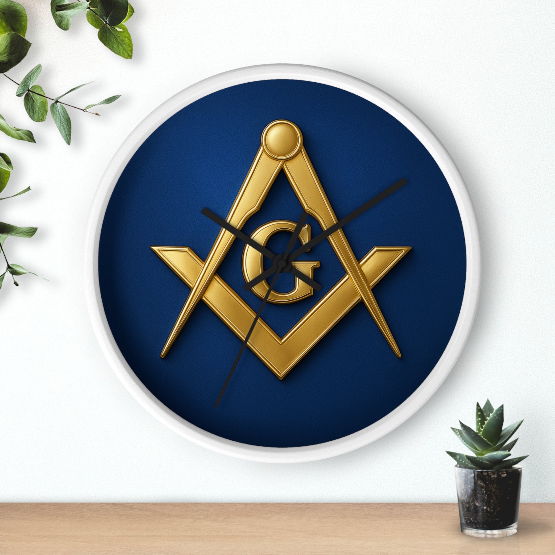 Master Mason Blue Lodge Clock - S & C Emblem on Elegant Wooden Frame - Bricks Masons
