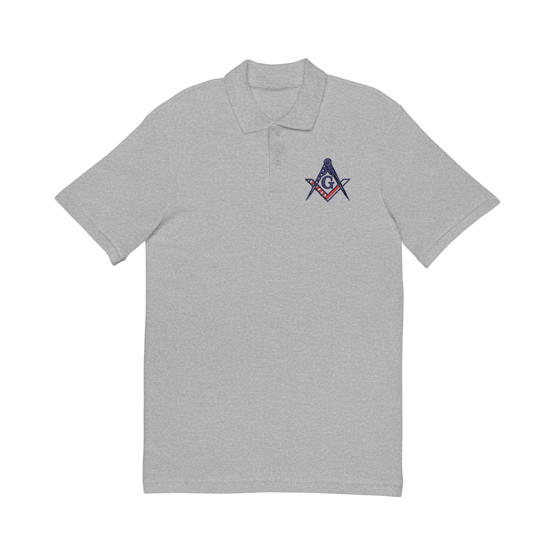 Master Mason Blue Lodge Polo Shirt - Embroidered Square & Compass G US Flag - Bricks Masons