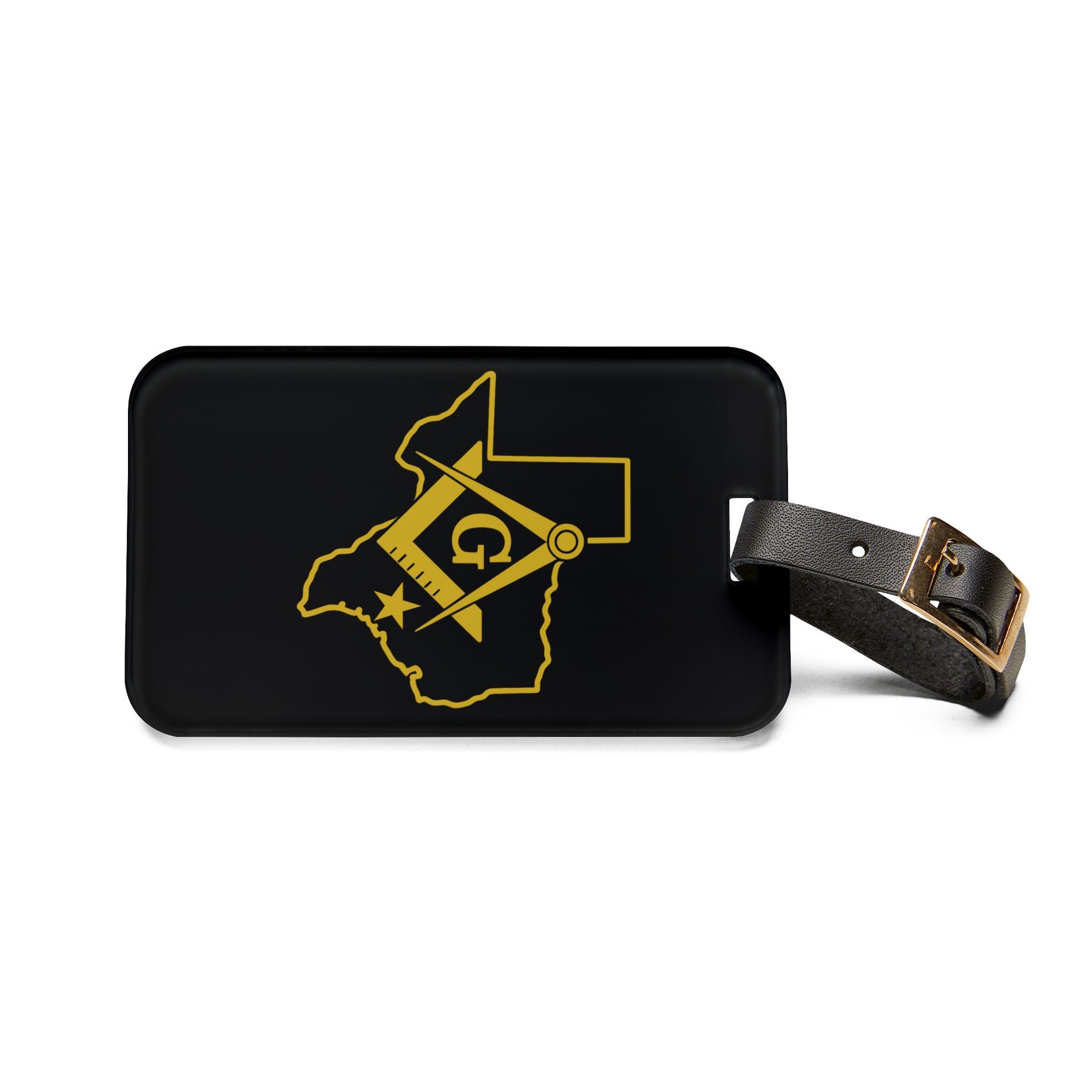Master Mason Blue Lodge Luggage Tag - Black Texas Mason With Black Leather Strap - Bricks Masons