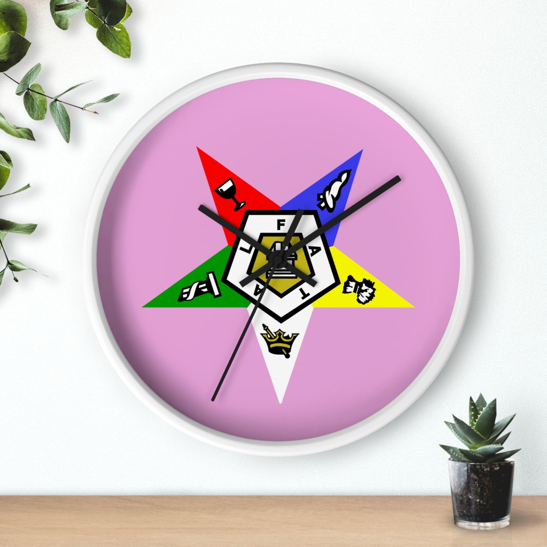 OES Clock - Classic Wood Frame with Star Emblem Design - Bricks Masons