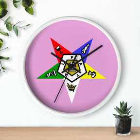 OES Clock - Classic Wood Frame with Star Emblem Design - Bricks Masons