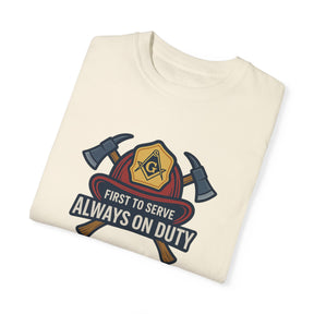 Master Mason Blue Lodge T-Shirt - Garment-Dyed Firefighter Tee - Bricks Masons