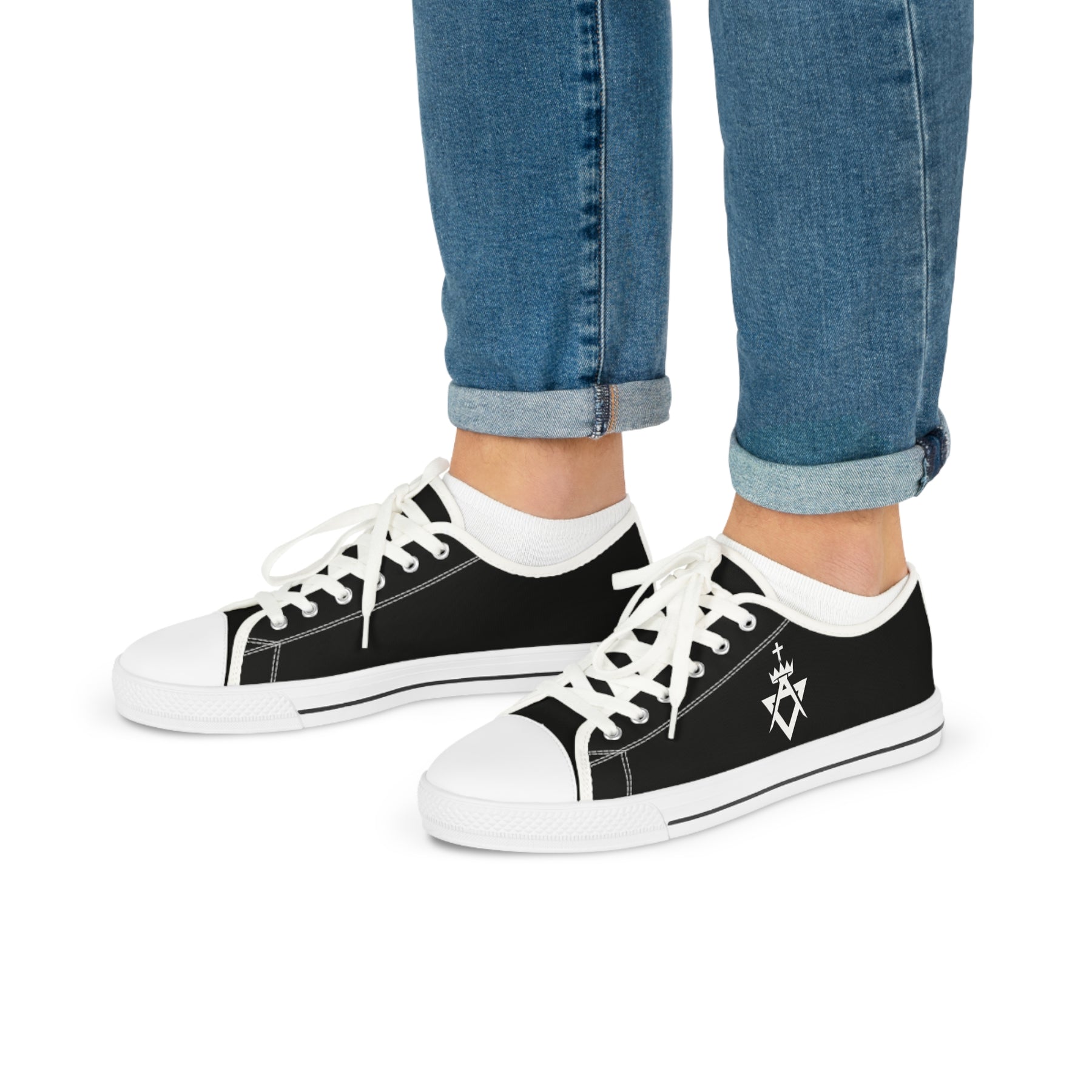 Allied Masonic Degrees Sneaker - Low Top Sneaker Black & White AMD White Emblem - Bricks Masons