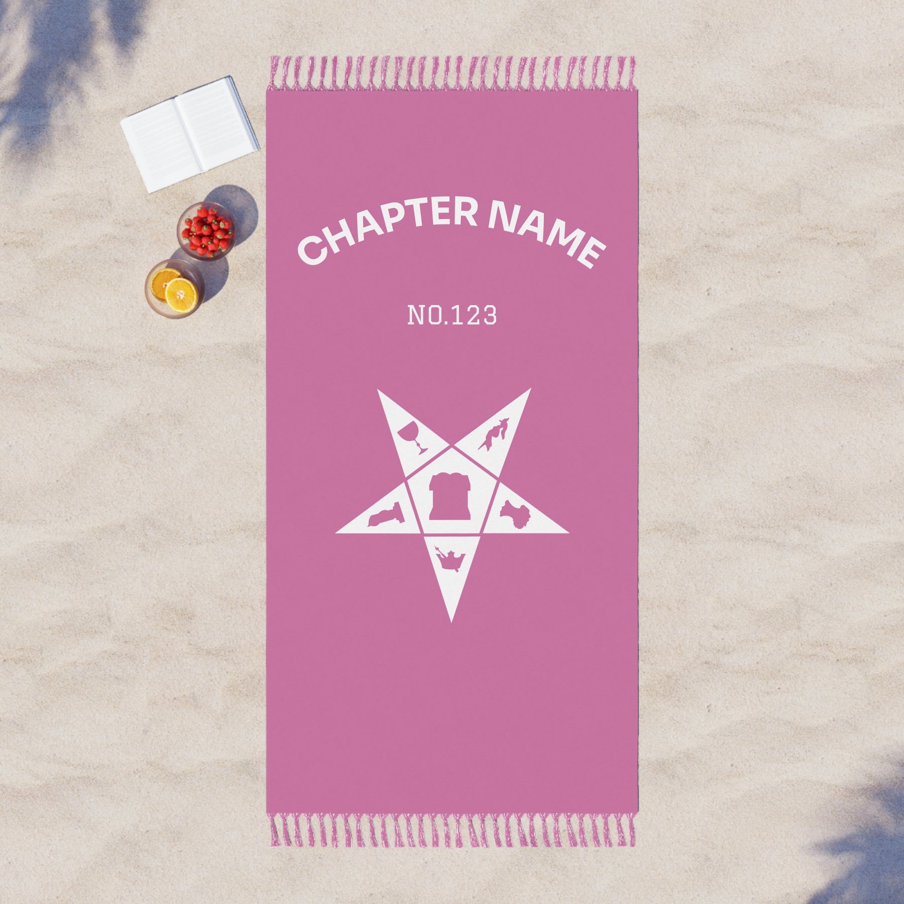 OES Towel - Pink Polyester With White Star Customizable Beach Cloth - Bricks Masons