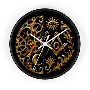 Master Mason Blue Lodge Clock - Split Dial Gear with Moon S&C G with Eye - Bricks Masons