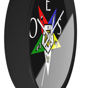 OES Clock - Colorful Star Emblem with OES Lettering on Wooden Frame - Bricks Masons