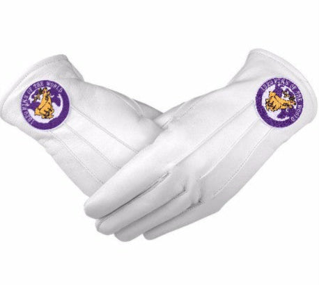 Elks of the World Gloves - White Leather Buck and Doe