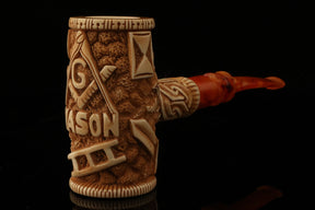 Master Mason Blue Lodge Meerschaum Pipe - Handcrafted Mason Gavel Shape
