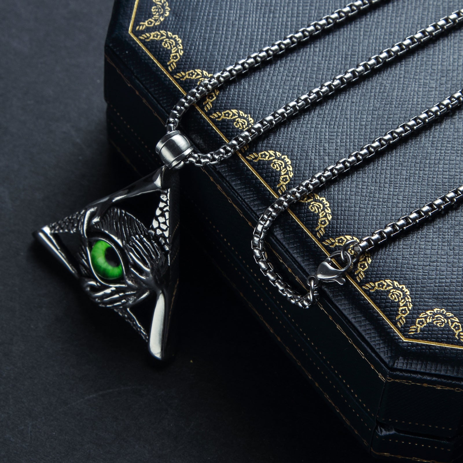 Eye Of Providence Necklace - Silver Stainless Steel Green All Seeing Eye Pendant - Bricks Masons