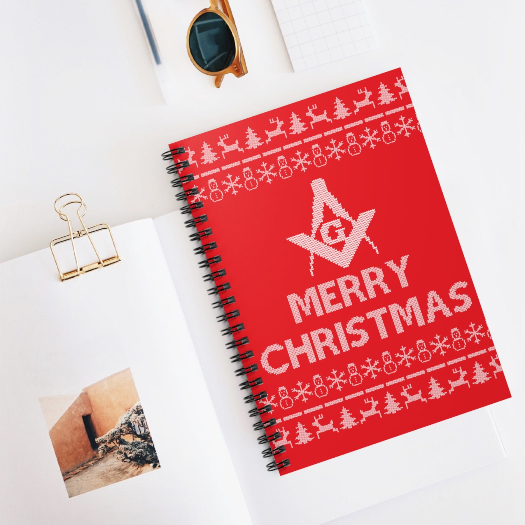 Master Mason Blue Lodge Journal - Merry Christmas Square & Compass G Spiral Notebook