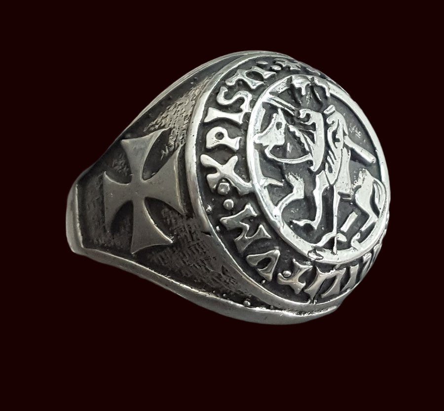 Knights Templar Ring in Silver, Concave, 2 cm, Art. 276 - Bricks Masons