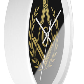 Master Mason Blue Lodge Clock - Wreath with Square & Compass G in Wooden Frame - Bricks Masons