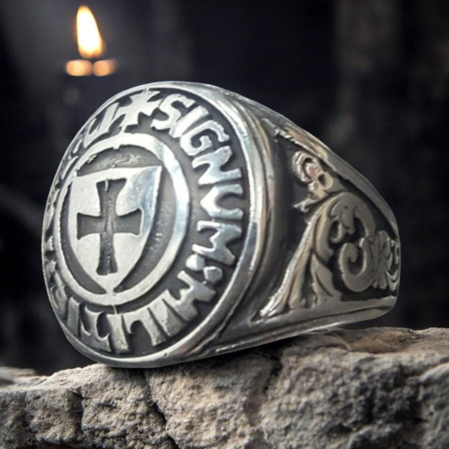 Knights Templar Ring Shield Silver 1.6 cm Art 280 - Bricks Masons