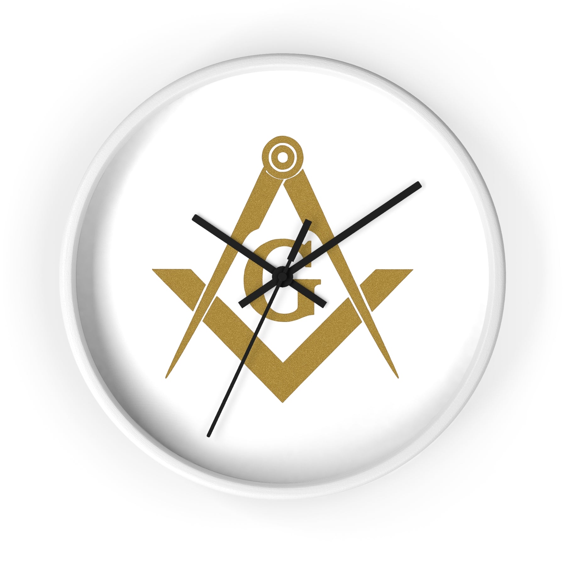 Master Mason Blue Lodge Clock - Golden Square & Compass G on White Dial - Bricks Masons