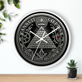 Master Mason Blue Lodge Clock - S&C with Pyramid & All Seeing Eye Latin Motto - Bricks Masons