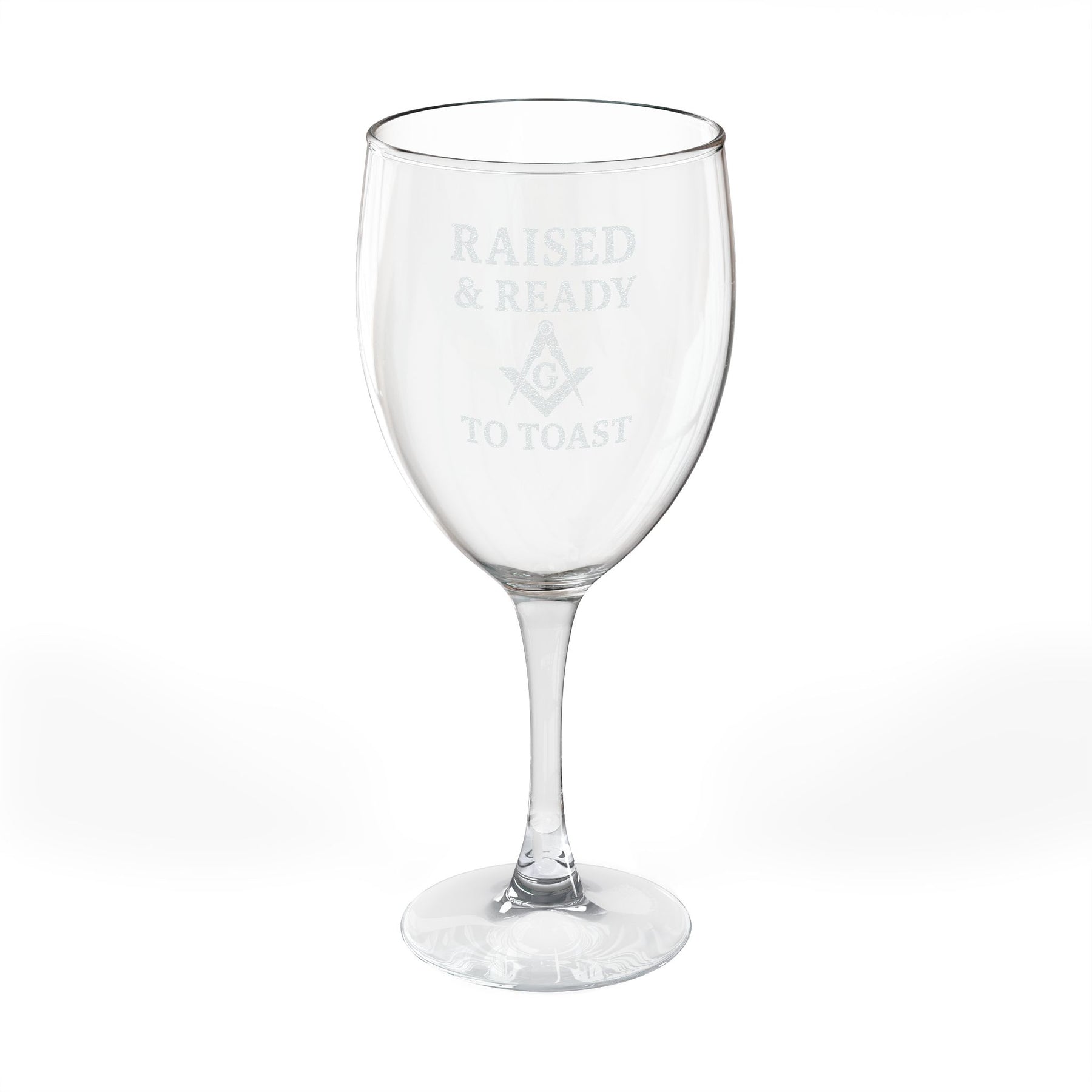 Master Mason Blue Lodge Wine Glass - Raised & Ready To Toast Square & Compass G