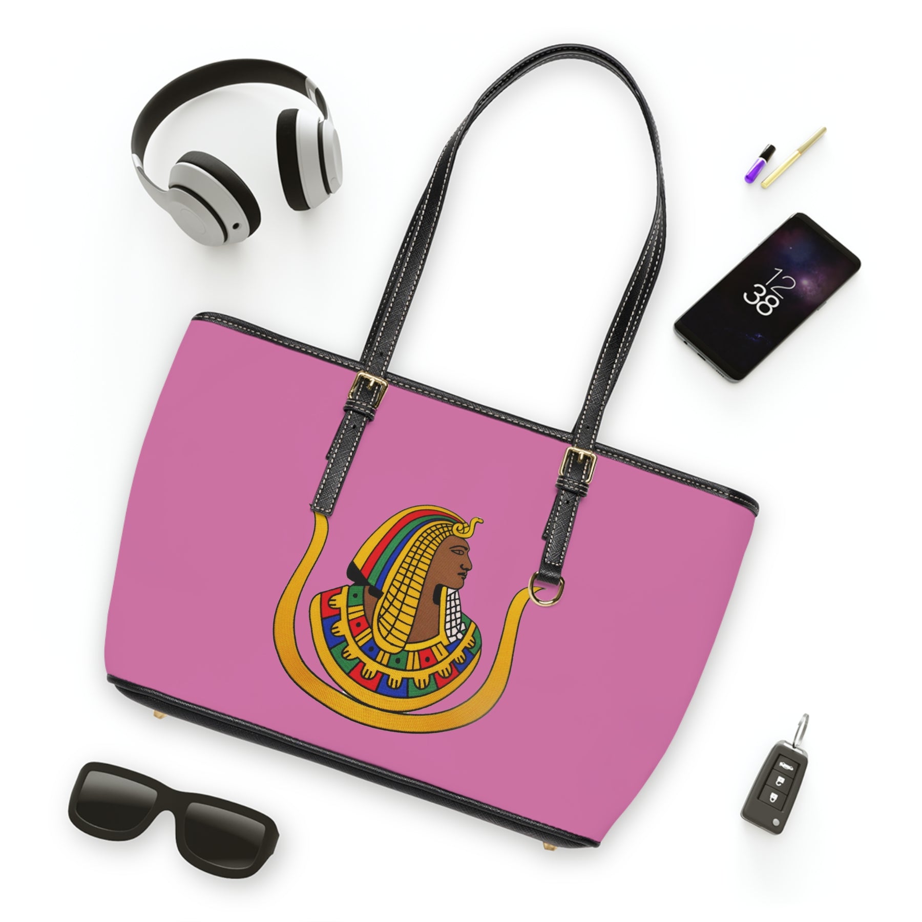 DOI Handbag - Pink PU Leather With Ample Interior - Bricks Masons