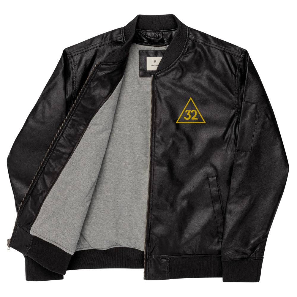 32nd Degree Scottish Rite Jacket - Leather Golden Embroidery - Bricks Masons