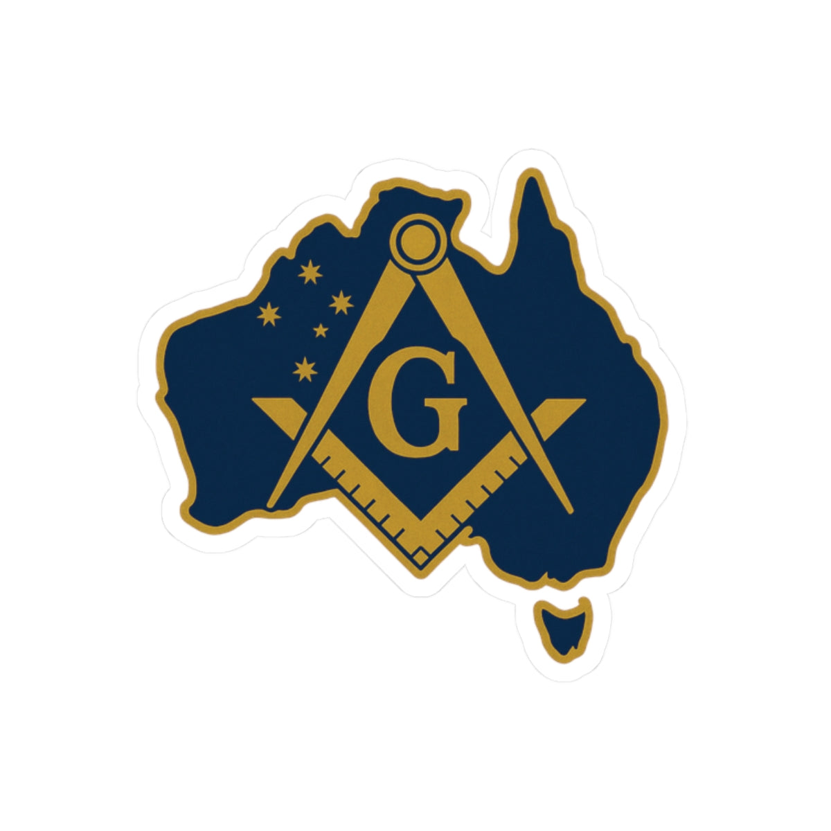 Master Mason Blue Lodge Australia Jurisdiction Sticker Decal - Kiss-Cut Golden Square & Compass G - Bricks Masons