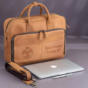 33rd Degree Scottish Rite Briefcase - Wings Down Handmade Leather - Bricks Masons