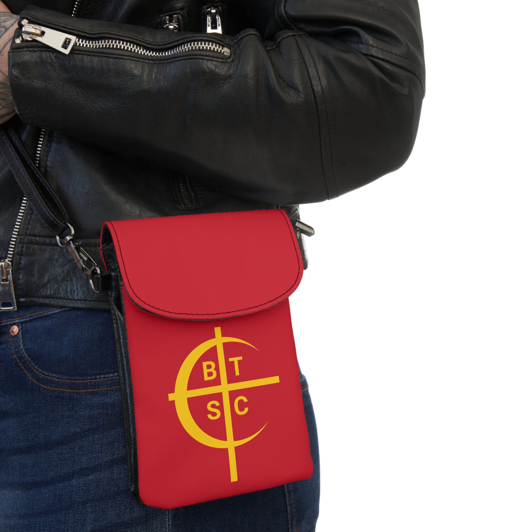 Council of Crusaders Cell Phone Wallet - Red & Yellow Microfiber Leather - Bricks Masons