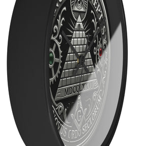 Master Mason Blue Lodge Clock - S&C with Pyramid & All Seeing Eye Latin Motto - Bricks Masons