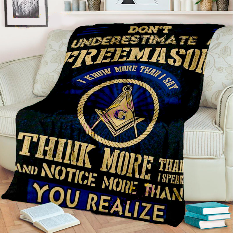 Master Mason Blue Lodge Blanket - 3D Printed Square and Compass G Flannel - Bricks Masons