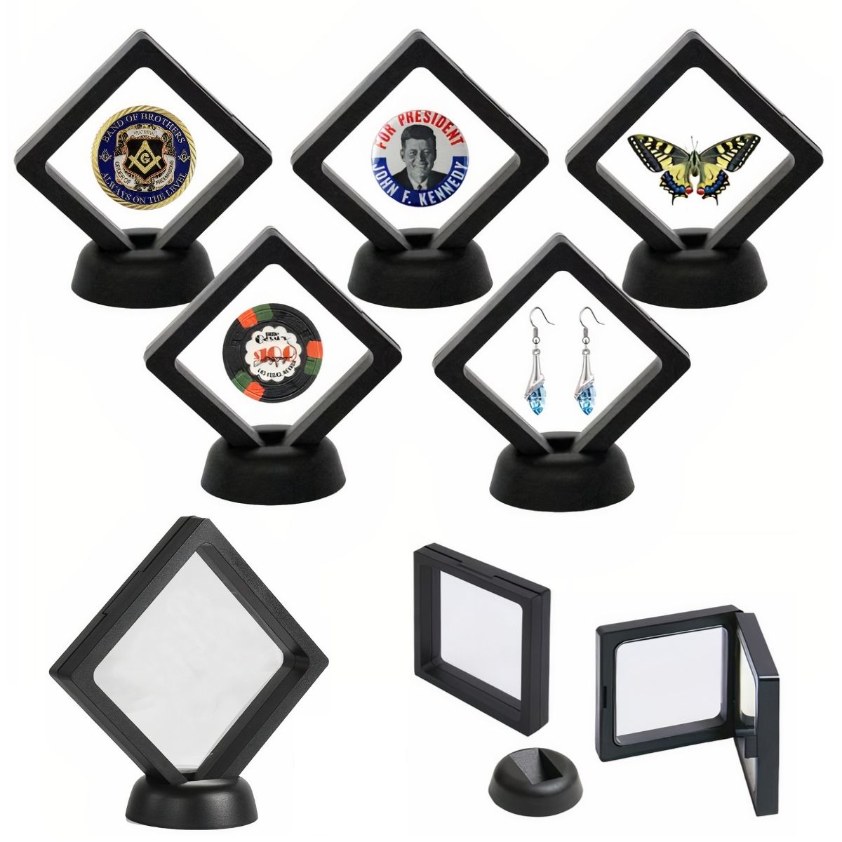 Masonic Coin Holder - 3D Floating Coin Display Black & White