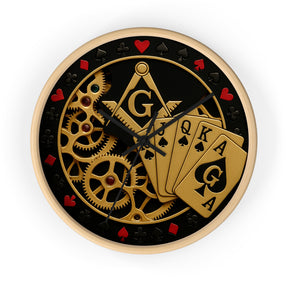 Master Mason Blue Lodge Clock - S&C G with Deck of Cards & Gear - Bricks Masons