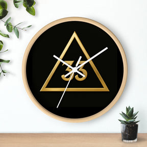 33rd Degree Scottish Rite Clock - Golden Triangle 33 Emblem on Wood Frame - Bricks Masons