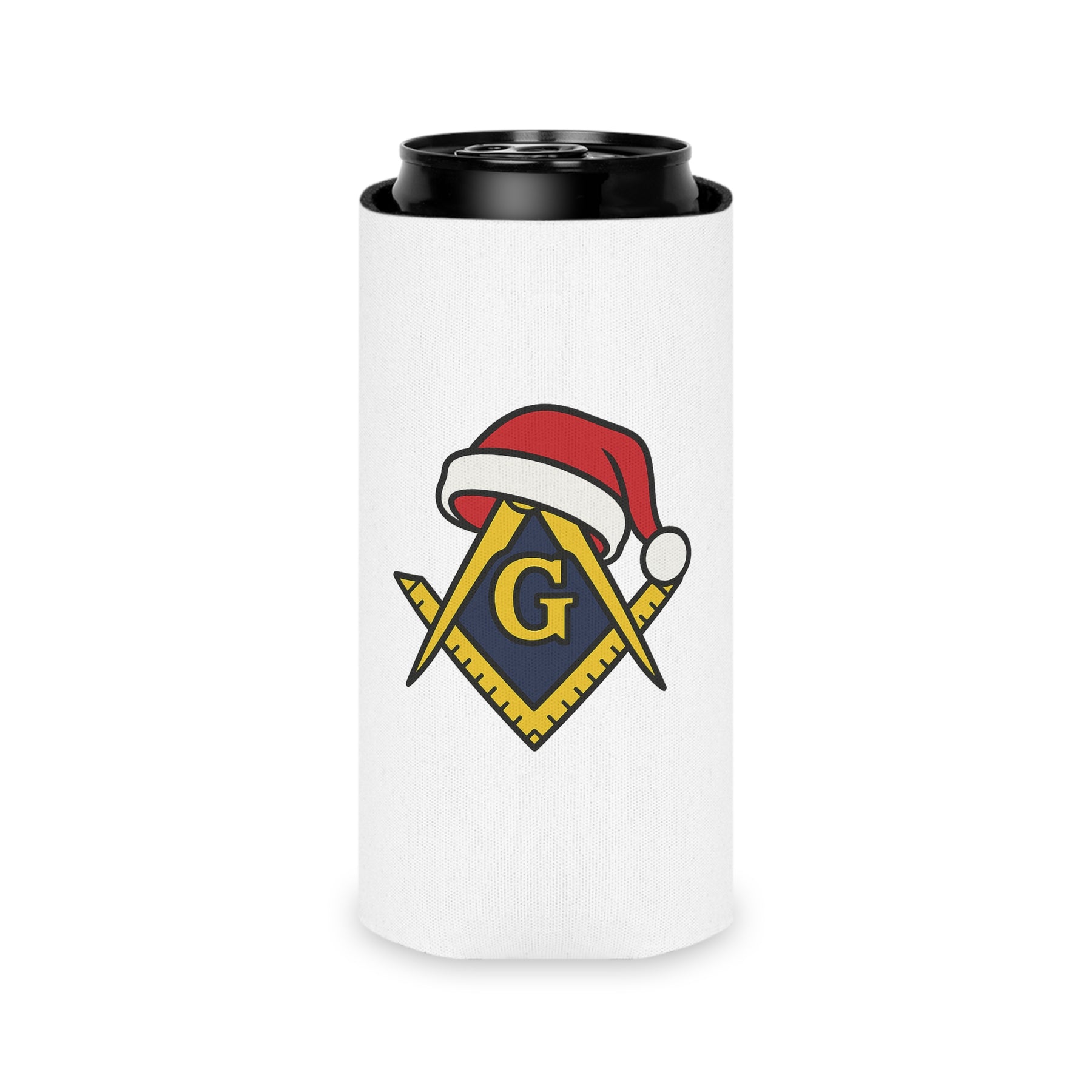 Master Mason Blue Lodge Can Cooler - Square & Compass G Christmas Edition - Bricks Masons