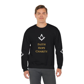 Master Mason Blue Lodge Sweatshirt - Faith Hope & Charity with Square & Compasses