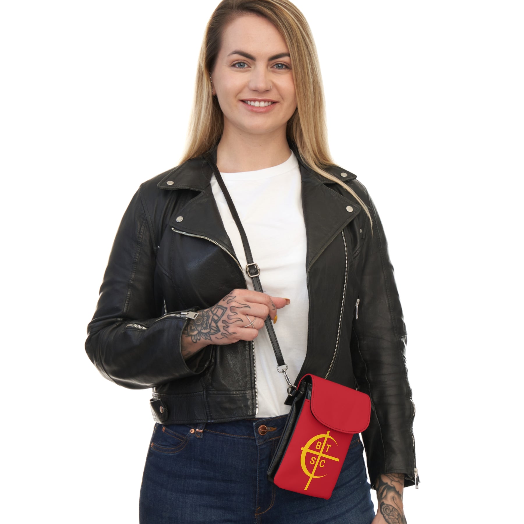 Council of Crusaders Cell Phone Wallet - Red & Yellow Microfiber Leather - Bricks Masons