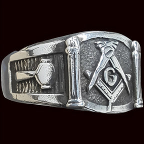 Masonic Ring Column Plumb Line Silver Masonry Art 46 - Bricks Masons