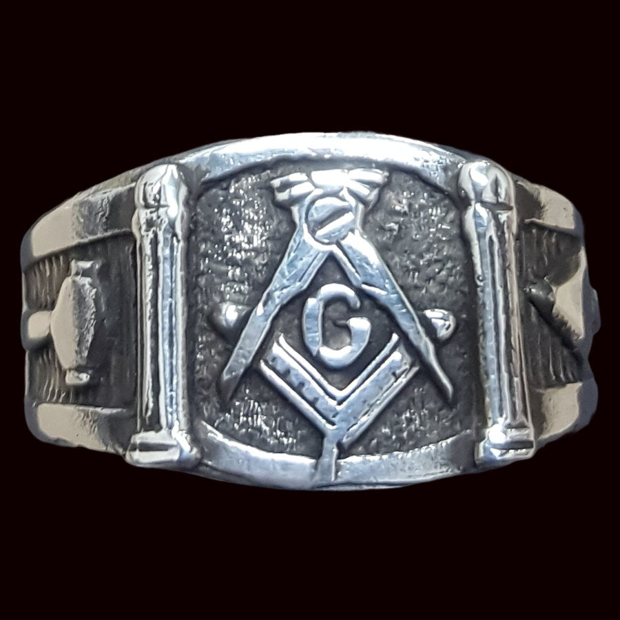 Masonic Ring Column Plumb Line Silver Masonry Art 46 - Bricks Masons