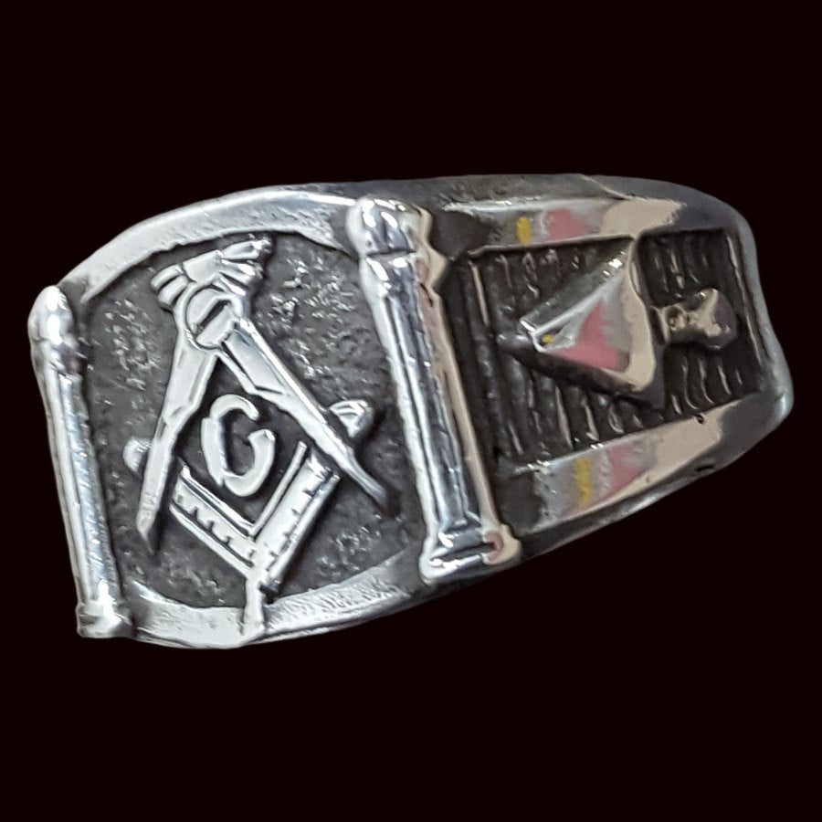 Masonic Ring Column Plumb Line Silver Masonry Art 46 - Bricks Masons