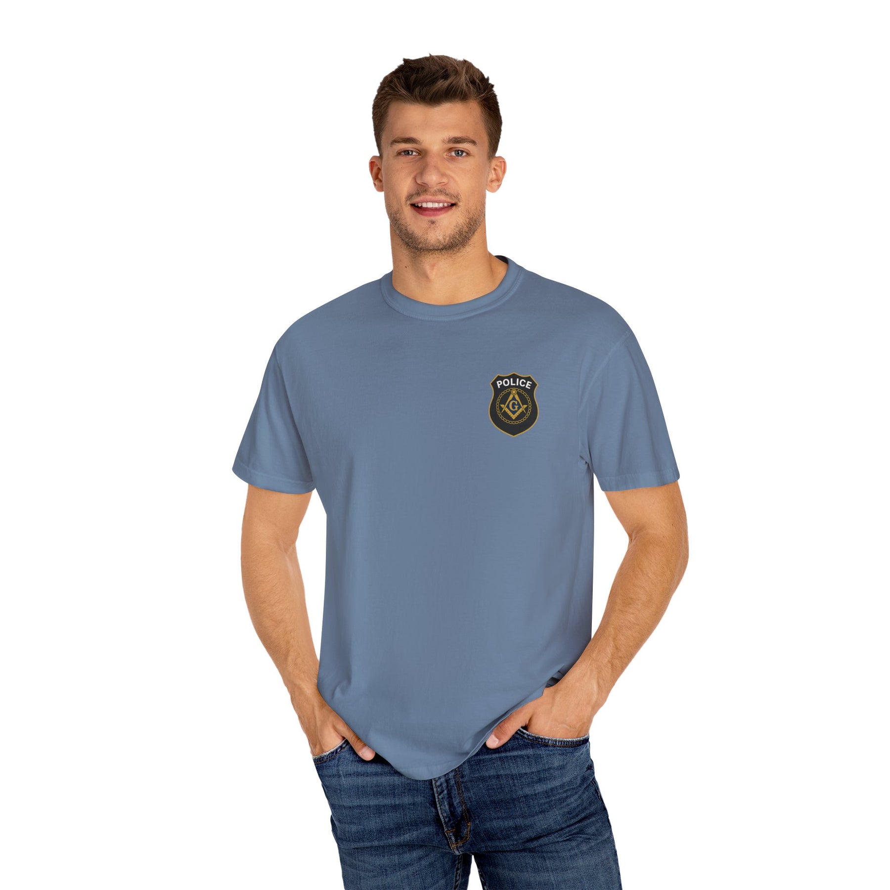 Master Mason Blue Lodge T-Shirt - Police Mason Garment-Dyed Tee - Bricks Masons