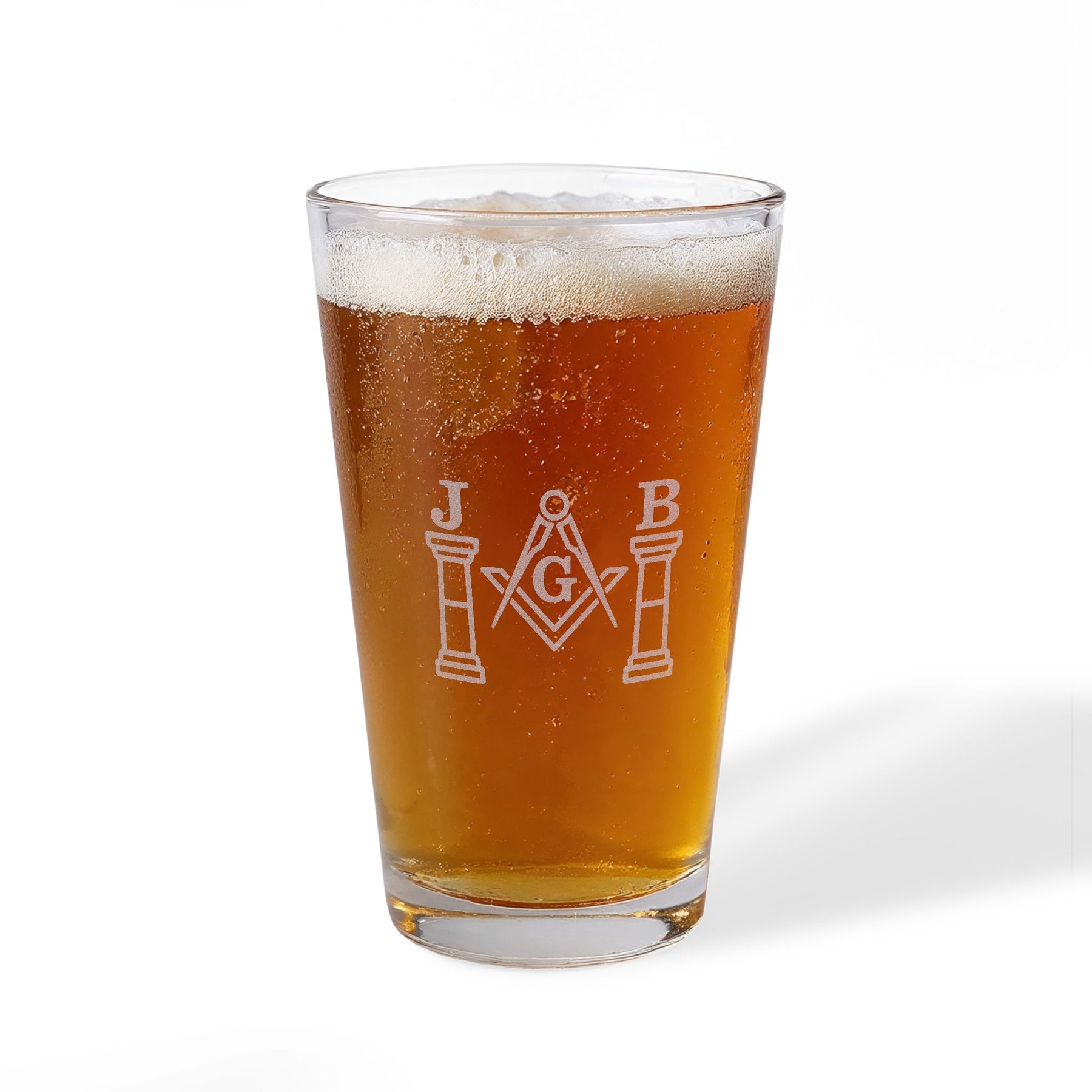 Master Mason Blue Lodge Pint Glass - Square & Compasses G with J&B Pillars