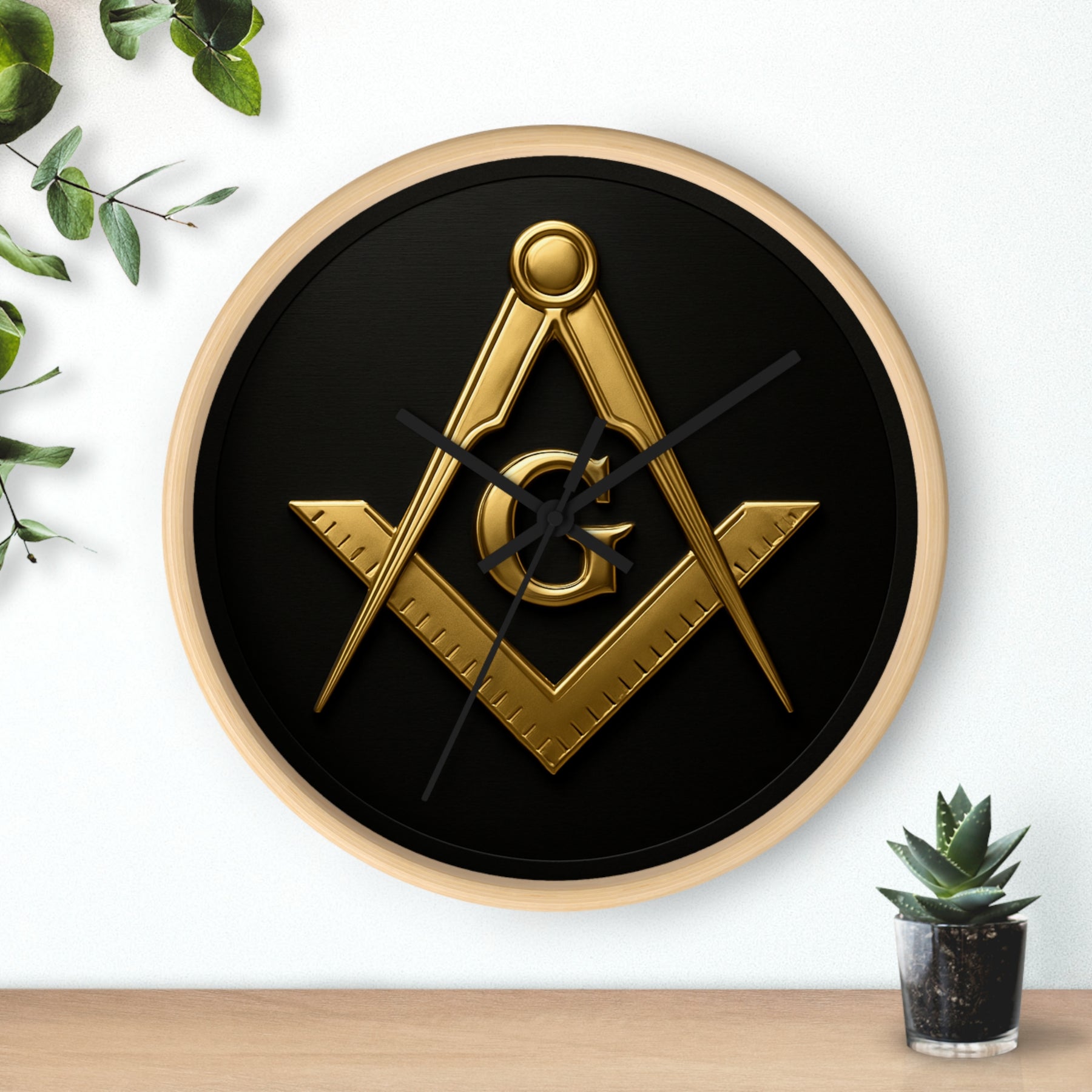 Master Mason Blue Lodge Clock - S&C with G Design on Wood Frame - Bricks Masons