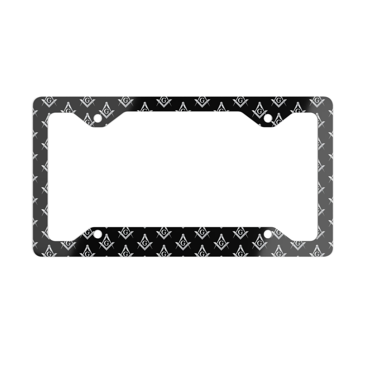 Master Mason Blue Lodge License Plate Frame - Silver Square & Compass with G Pattern - Bricks Masons