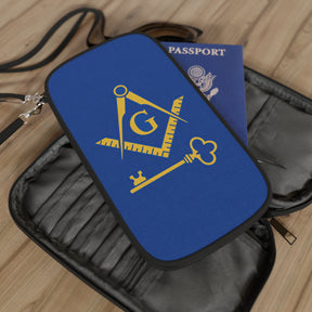 International Masons Passport Wallet - Blue & Yellow With Shoulder & Wrist Strap - Bricks Masons