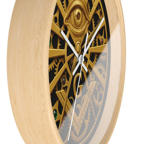 Master Mason Blue Lodge Clock - All Seeing Eye S&C Gear in Wooden Frame - Bricks Masons