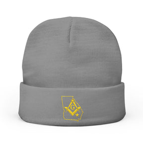 Master Mason Blue Lodge Beanie - Knit Embroidery Georgia Mason - Bricks Masons