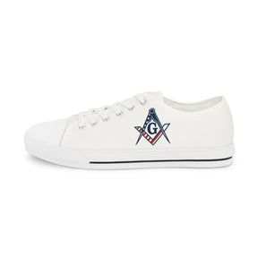 Master Mason Blue Lodge Sneaker - Low Top Sneaker Black & White USA Flag - Bricks Masons