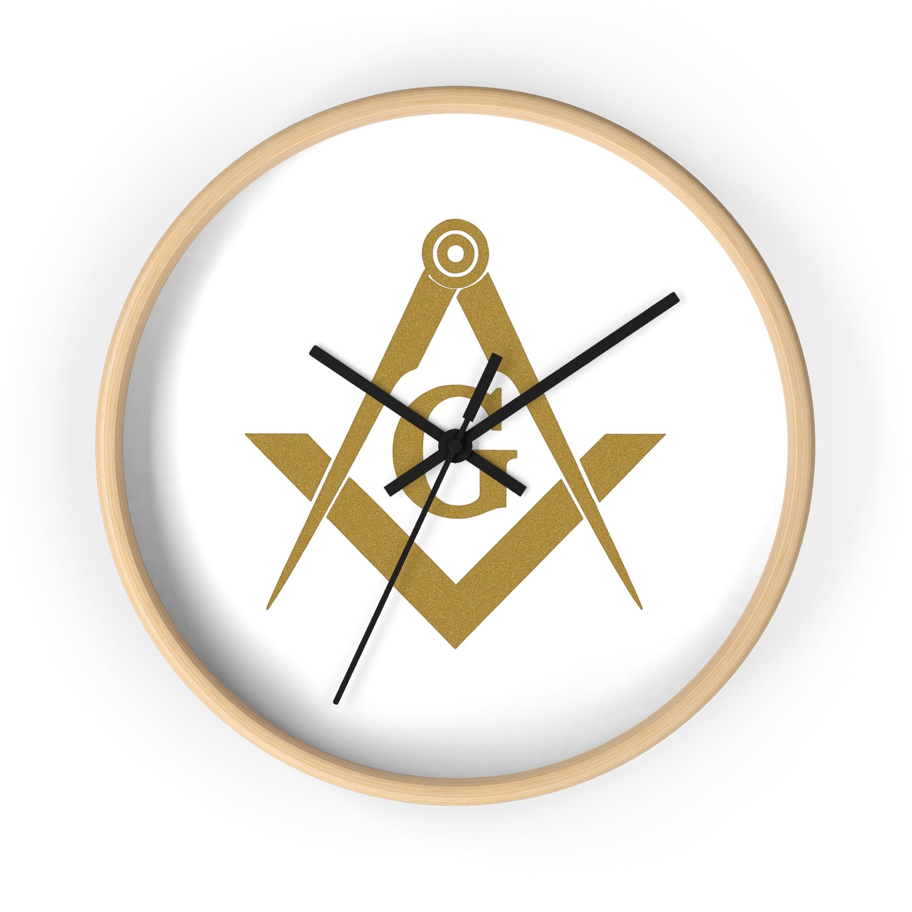 Master Mason Blue Lodge Clock - Golden Square & Compass G on White Dial - Bricks Masons