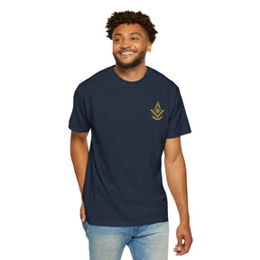 Past Master Blue Lodge T-Shirt - Garment-Dyed Square & Compass, Quadrant - Bricks Masons